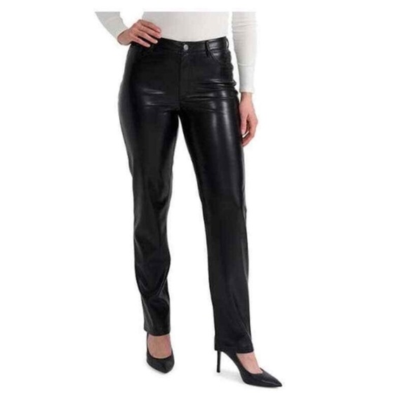 Joie Straight Faux Leather Pants Zip Fly Black Size 10 - Picture 2 of 12